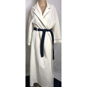 Vassarette Robe with Belt Womens One Size White Navy Blue Vintage USA READ